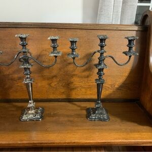 Vintage Gorham Heritage Italy Silverplate 3-Light Candelabra Pair 18” Tall 15” W